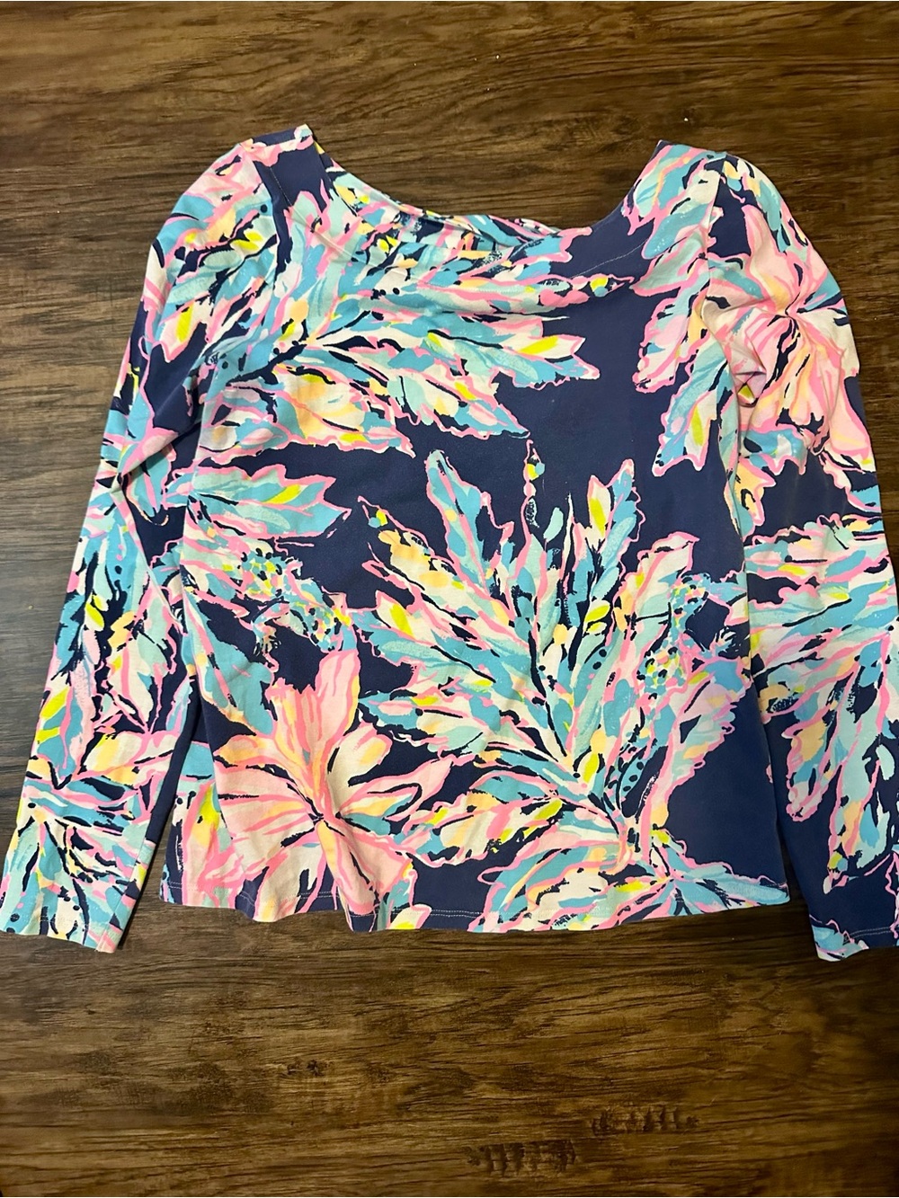 Lilly Pulitzer Navy Floral Long Sleeve Top with Pink, Aqua & Yellow Accents